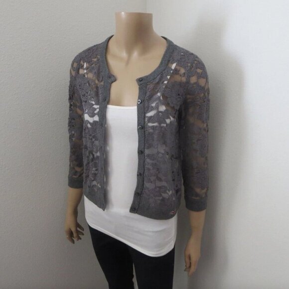 NEW Hollister Dark Gray Lace Cardigan Size Small Dark Gray - Picture 2 of 9